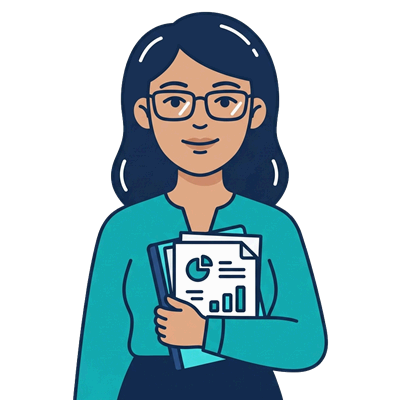 Ilustración de una contadora con documentos